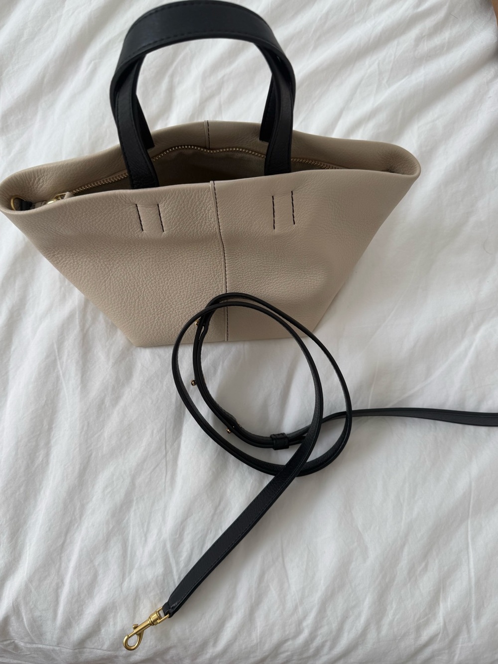 Mansur Gavriel Taupe and Black Mini Leather Tote